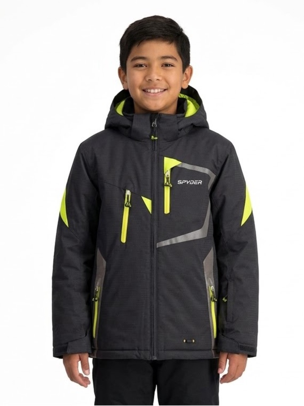 Spyder Kids Black Insulated Winter Snow Ski Jacket Neon Accents Sz Boy 14 Cold